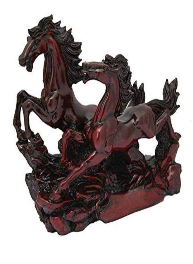 GJ Polyresin Feng Shui Two Running Horses Showpiece Red Color - Image 2